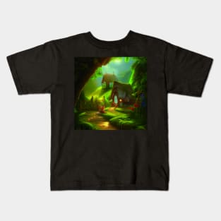 Fantasy Green House In a Greenery Scene, Fantasy Cottagecore artwork Kids T-Shirt